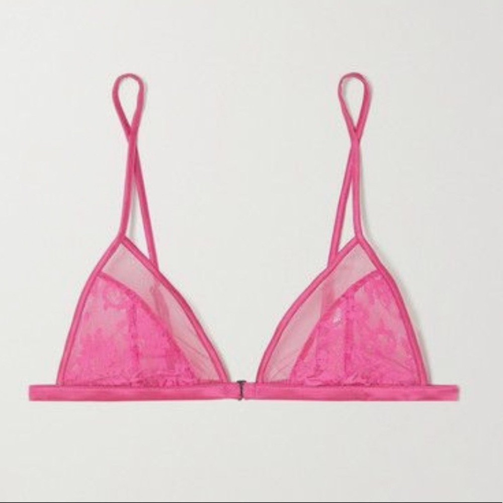 Fleur du Mal - Stretch-silk Tulle And Cotton-blend Lace Soft-cup Bra PINK